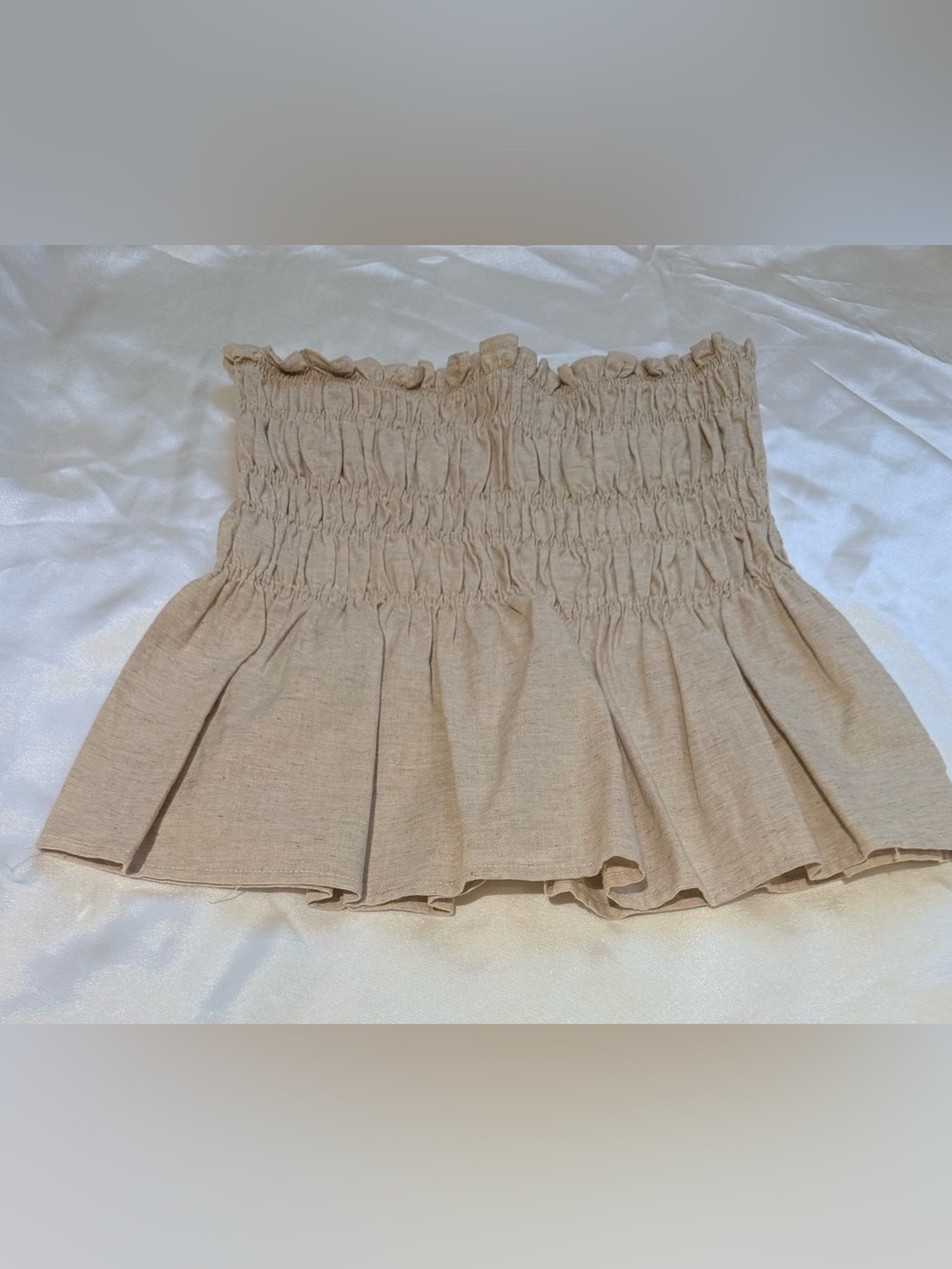 Linen Strapless Smocked Ruffle Short Set Size Medium - Picture 6 of 10